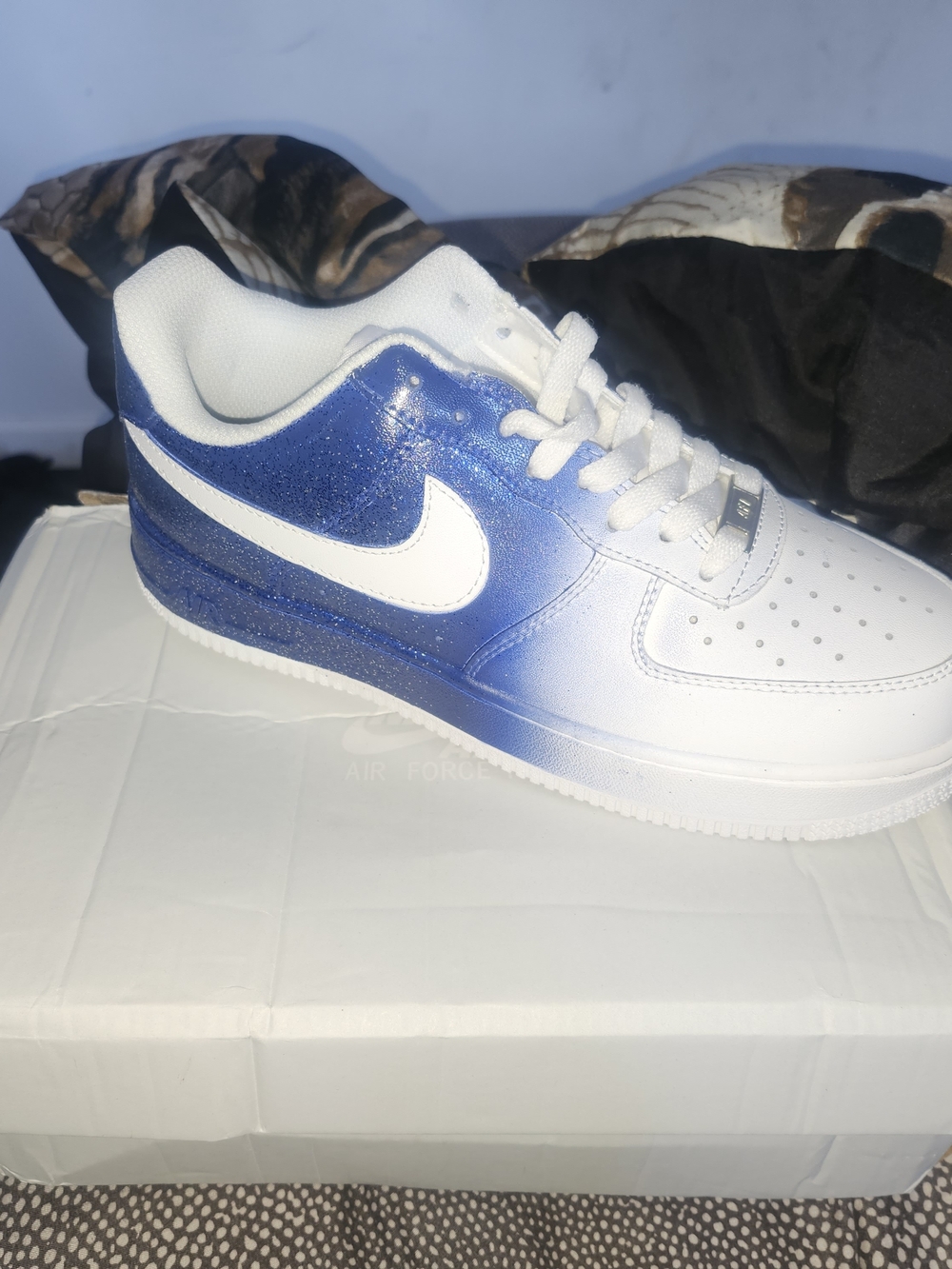 Nike Air Force 1 Low White and Blue Gradient Sneakers
